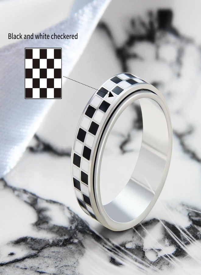 SYDNFZY Checkerboard Fidget Ring for Men - 8mm Black and White Checkered Anxiety Spinner Jewelry for Adults, Stainless Steel Roating Ring for Stress Relief, Modern Jewelry Gift for Men Women (Silver, 10) - Image 4